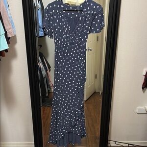 Elegant Navy Polka Dot Maxi Dress